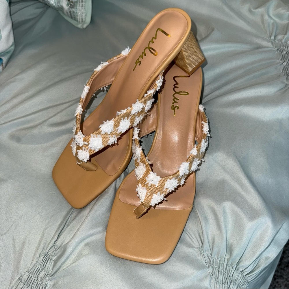 Lulu's Tan and Cream Heeled Sandals